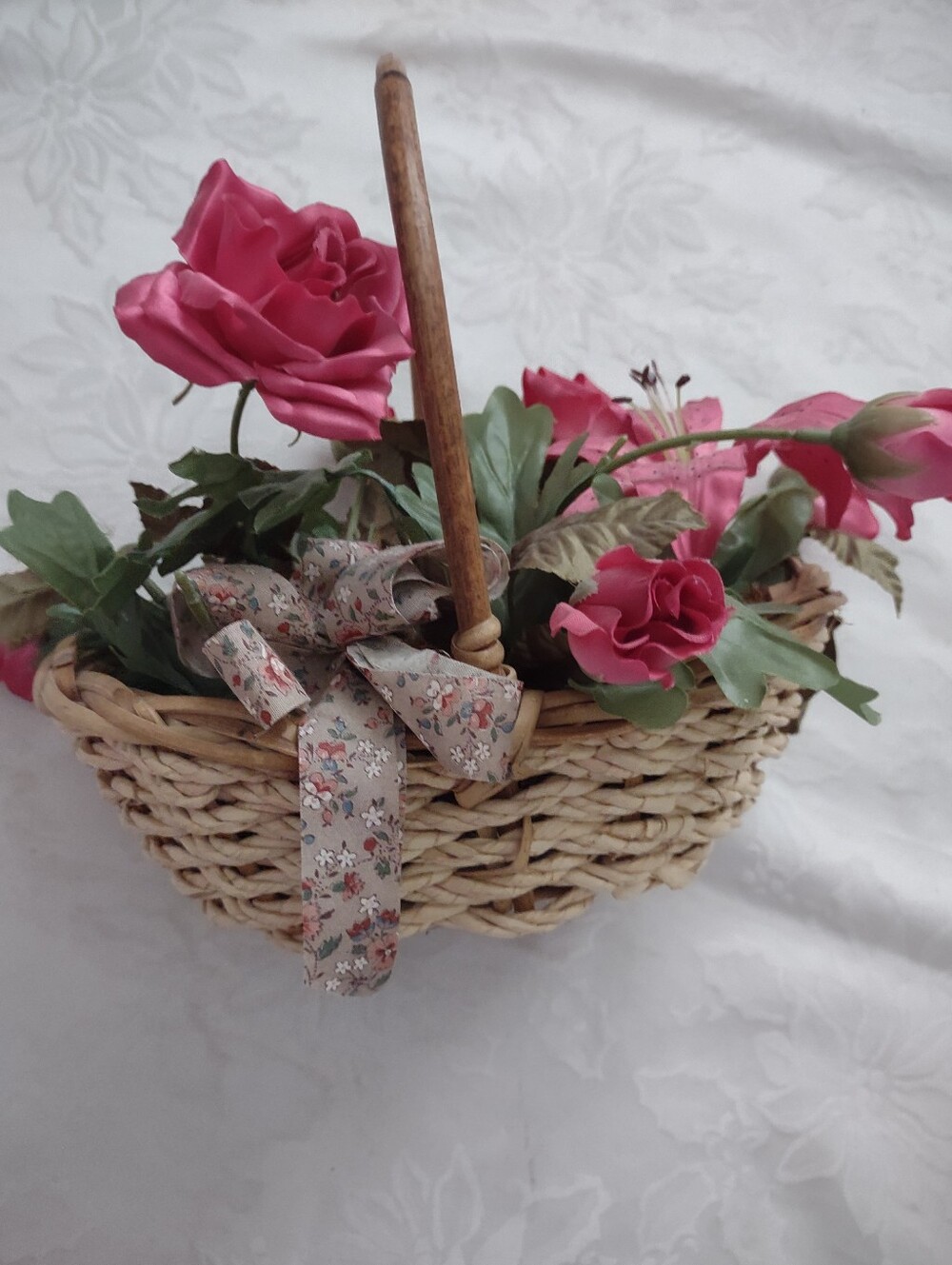 Wicker Basket With Faux Glowers Arrangement